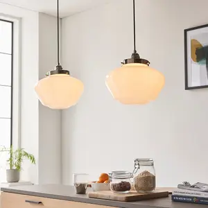 Luminosa Finale Pendant Ceiling Light Bright Nickel Plate & Opal Glass