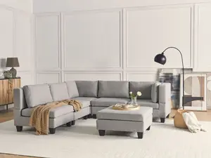 Corner Sofa with Ottoman UNSTAD Light Grey Fabric Right Hand