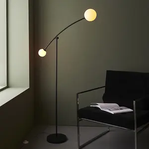 Luminosa Rovigo 2 Light Floor Lamp Textured Matt Black & Gloss Opal Glass