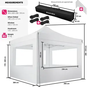 Gazebo Olivia - 3 x 3 m, with aluminium frame, 4 side panels, weather-resistant - white