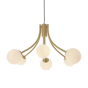 Luminosa Bloom Multi Arm Glass Pendant Light Satin Brass Plate, Opal Glass