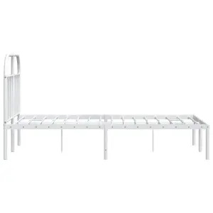 Berkfield Metal Bed Frame with Headboard White 135x190 cm