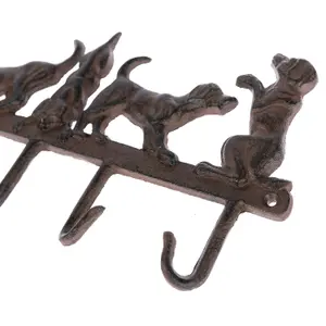 Homescapes Brown Cast Iron Wall Mounted Hooks with Decorative Dogs