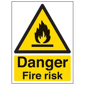 Danger Fire Risk Warning Flammable Sign - Rigid Plastic 150x200mm (x3)