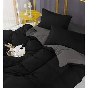 Microfiber Solid Colour Duvet Cover Set with Pillowcases Grey/Black / Double - 2 Standard Pillowcases