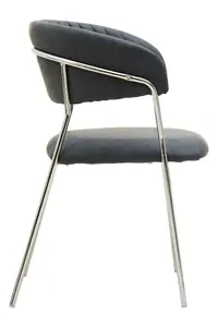 Dark Grey Leather Curved Dining Chair,Lounge Chair With Padded Seat,Chrome Finished Armchair, Accent Chair