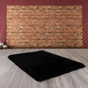 Black Plain Shaggy Handmade Luxurious Sparkle Rug Easy to clean Living Room and Bedroom-80cm X 150cm