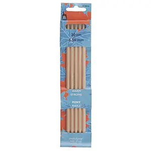 MAPLE DE KP 20CMX6.50 - Knitting Pins: Double-Ended: Set of Five: Maple: 20cm x 6.50mm - Pony