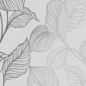 Boutique Royal palm Grey Silver effect Leaf Textured Wallpaper