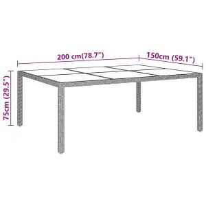 Berkfield Garden Table 200x150x75 cm Tempered Glass and Poly Rattan Grey