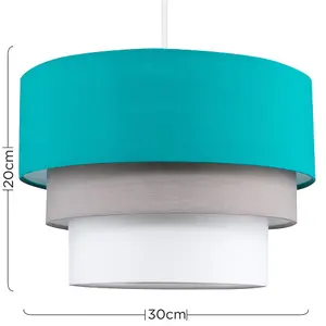 ValueLights Aztec Pair of Aztec Round 3 Tier Turquoise Teal Grey and White Fabric Ceiling Light Shades