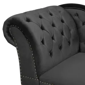 Left Hand Chaise Lounge Velvet Black NIMES