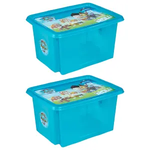 Keeeper Set of 2 Paw Patrol Turn Around Stackable Box 15 Litre with Lid -  Blue Transparent