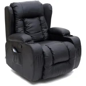 Caesar Bonded Leather Manual Recliner Armchair with Rocking Swivel Heat and Massage (Black)