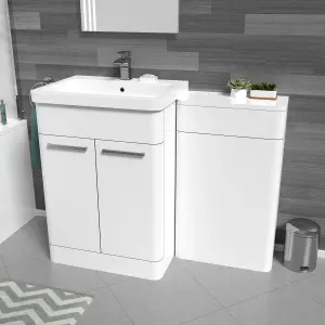 Nes Home White 1100mm Freestanding Cabinet Ceramic Basin & WC Unit