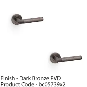 2 PACK - SOLID BRASS Knurled Door Handle Set - Dark Bronze Mitred Lever on Round Rose