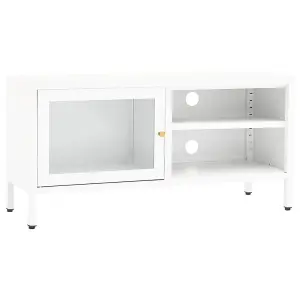 Berkfield TV Cabinet White 90x30x44 cm Steel and Glass