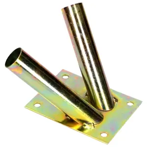 Double Flag Pole Holder - Wall Mounted Flag Pole Bracket, Galvanised (Gold), Rust and Weather Resistant, Heavy Duty