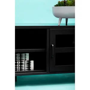 Interiors By Premier Classic Two Door Black Metal Media Unit, Industrial Livingroom Media Unit, Versatile Shelving Media Unit