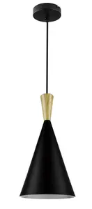 GoodHome Arraqis Matt Black Wood effect Pendant ceiling light, (Dia)190mm