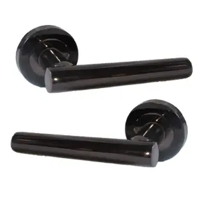 Door Handles T Bar Straight Lever on Rose Thumb turn & Lock - Black Nickel