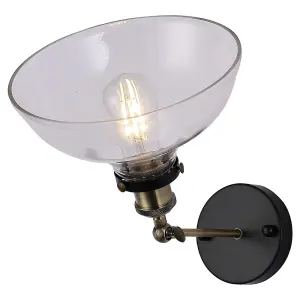 Industrial 1-Light Armed Sconce Wall Light with Clear Glass Shade