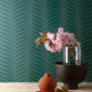 Grandeco Boutique Collection Organic Feather Embossed Wallpaper, Teal