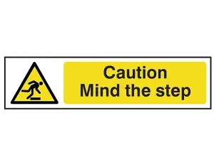 Caution Mind The Step Hazard Sign - Durable PVC 200mm x 50mm