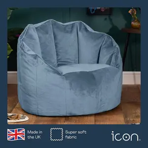 icon Sirena Scallop Chair Bean Bag Mineral Blue Velvet Bean Bags