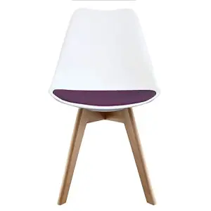 Soho White & Aubergine Plastic Dining Chair with Squared Light Wood Legs