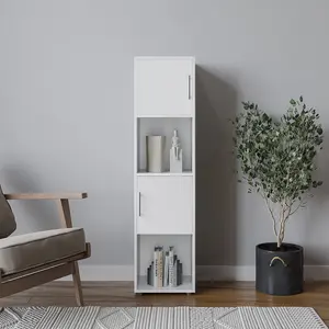 URBNLIVING 119cm Height 4 Cube Bookcase White Wooden Door Metal Handle Display Storage Shelf