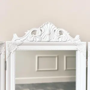 Melody Maison White Ornate Dressing Table Triple Mirror