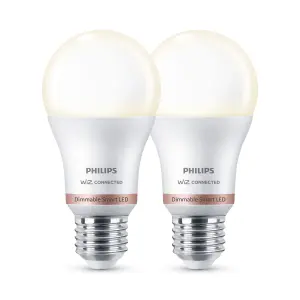 Philips WiZ E27 60W LED Warm white A60 Non-dimmable Light bulb Pack of 2