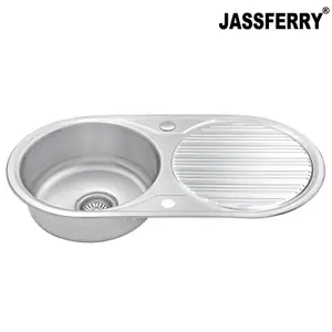 JASSFERRY Stainless Steel Single Round Bowl Inset Kitchen Sink Caravan Reversible Drainboard