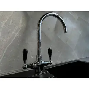 Reginox Brooklyn Traditional Chrome Dual Black Lever Kitchen Mixer Tap