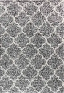 Moroccan Berber Shaggy Rugs Living Room Trellis Grey 120x170 cm