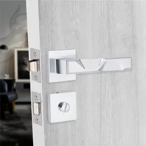 1 Pair Modern Nova Design Polished Chrome Premium Bathroom Door Handles Square Rose - Golden Grace