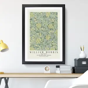 Jasmine-Jade Jasmine with Border by William Morris - Picture Frame Painting Black / 36cm H x 27cm W x 2cm D