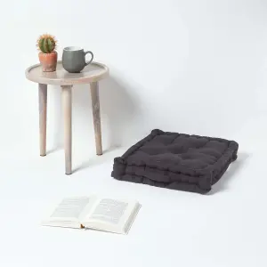 Homescapes Cotton Black Floor Cushion, 50 x 50 cm