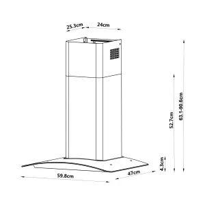 GoodHome LinkSense GHCG60LKSS Glass Curved Cooker hood (W)59.8cm - Brushed stainless steel effect