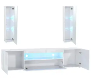 Furneo High Gloss & Matt White Living Room Set TV Stand Display Cabinets ArtClif8 Blue LED Lights