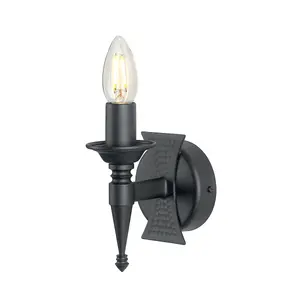 Elstead Saxon 1 Light Indoor Candle Wall Light Black, E14