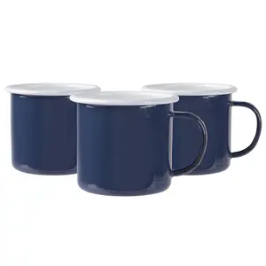 Argon Tableware - Coloured Enamel Mugs - 375ml - Pack of 6 - Navy