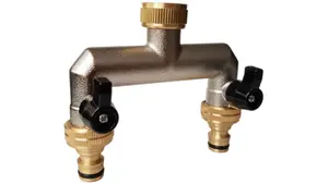 solid brass garden watering tap  2 way tap splitter/manifold with valves+universal hose connection