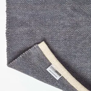 Homescapes Dark Grey 100% Cotton Plain Chenille Rug with Natural Trim, 110 x 170 cm