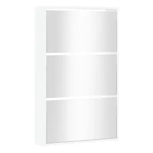 Shoe Cabinet with Mirror 3-Layer High Gloss White 63x17x102.5 cm