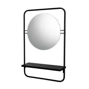 Croydex Furtzon Matt Black Round Wall-mounted Any room Mirror (H)64.2cm (W)12cm