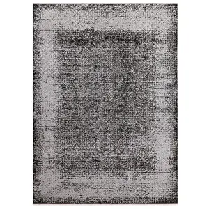 Silver Black Abstract Bordered Modern Rug Easy to clean Living Room and Bedroom-120cm X 170cm