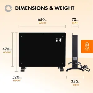 Devola Wifi Enabled Smart Electric Glass Panel Heater 1500W, Alexa Heating Control, Open Window Detection, Wall & Free Standing