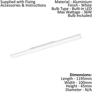 Wall / Ceiling Light White 1195mm Slim Strip Panel 36W Built in LED 4000K